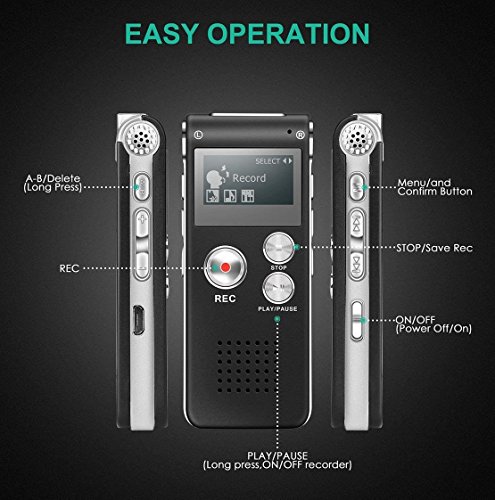 NeeGo Digital Voice Activated Recorder for Lectures 8GB with USB Light Weight Portable MP3 Player with Mic 3.5mm Microphone - Plus Telephone Pickup Cordless Landline Phone Recording Device Recorder