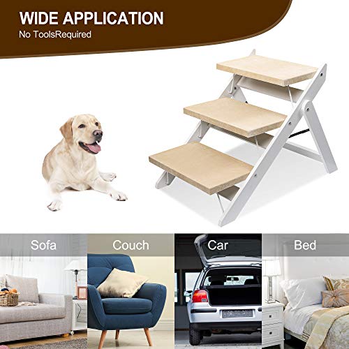 Niubya Wooden Foldable Dog Stairs, Portable 2in1 Pet Ramp for Small to Large Dogs and Cats