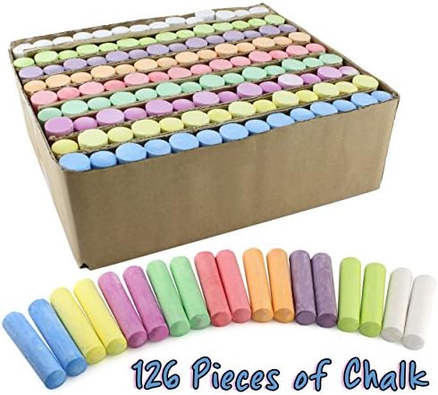 Sidewalk Chalk Jumbo Sized Box; Deluxe Size Box of Standard Sized Sidewalk Chalk; Great for Large Kid Outdoor Gatherings (126 Pieces, 9 Colors)