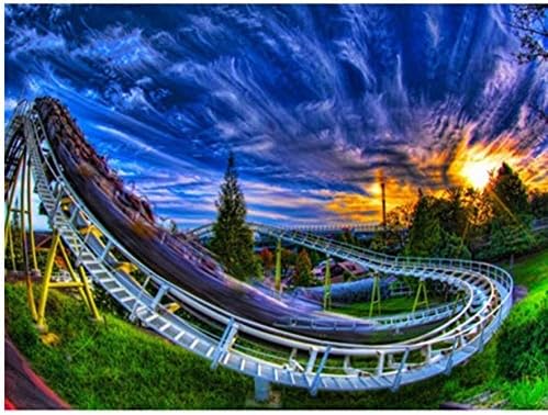 GIZIGI Playground 5D DIY Diamond Painting Landscape Full Drill Resin Mosaic Diamond Embroidery Roller Coaster Decoration Home 40X50 cm Frameless