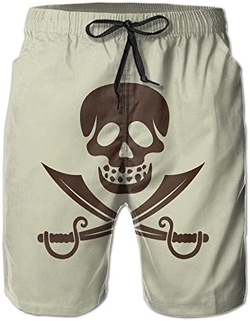 Mens Pirate Skull With Crossed Swords Design Cool Swim Trunks Quick Dry Beach Shorts