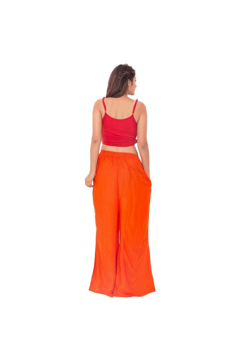 bottomline women's rayon plazo (orange,free size)
