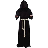 Cos2be Medieval Priest Monk Robe Hooded Cloak Wizard Sorcerer Cape (XX-Large,Black Robe)