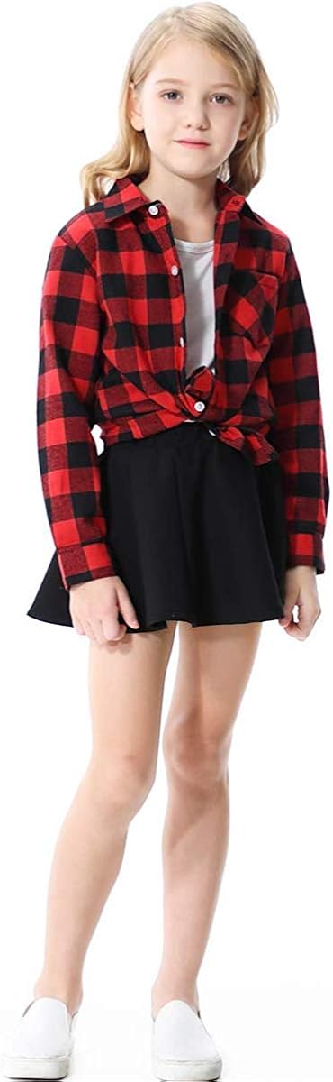 SANGTREE Girls' Women's Button Down Plaid Cotton Tops Shirt, 3 Months - US 2XL: Clothing
