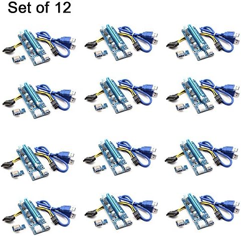 PCI-E Riser Cable, IGRACE 60cm USB 3.0 Extension PCIE Riser Adapter VER 006C PCI-E Riser 6 Pin 16x to 1x Powered Riser AdapterCable for Bitcoin\Litecoin\ETH coin 12 Pack