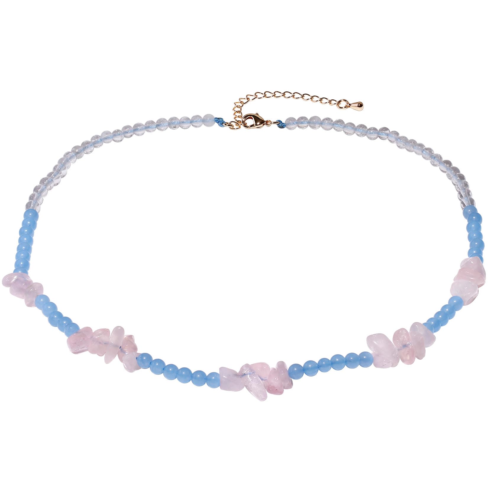 Wizock Boho Agate/Rose Quartz Chips Beaded Necklaces for Women Summer Surfer Ocean Beach Necklace Hawaiian Holiday Jewelry Gifts
