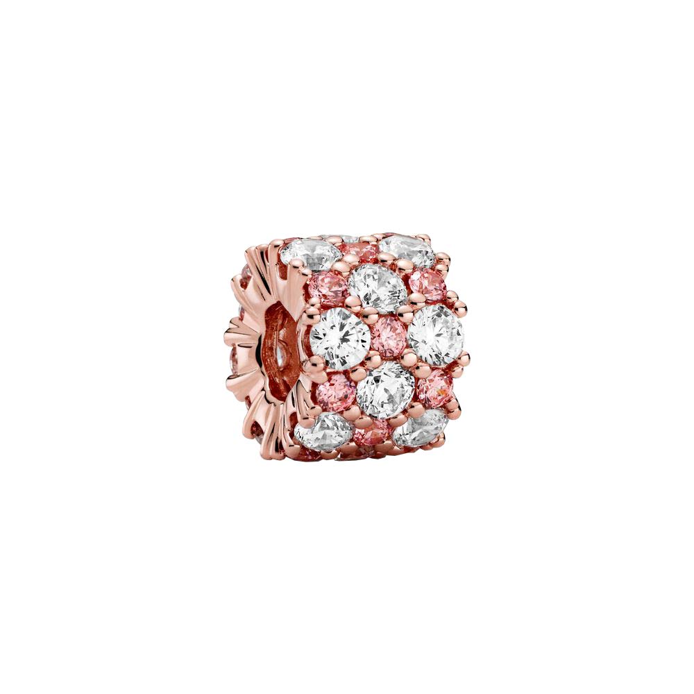 Pandora Timeless 14k Rose gold-plated charm with clear and fancy fairy tale pink cubic zirconia