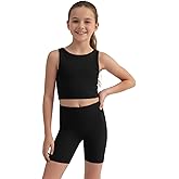 WELAKEN Girls 2 Piece Athletic Outfit Kids Yoga Crop Tank Top and Biker Shorts Set