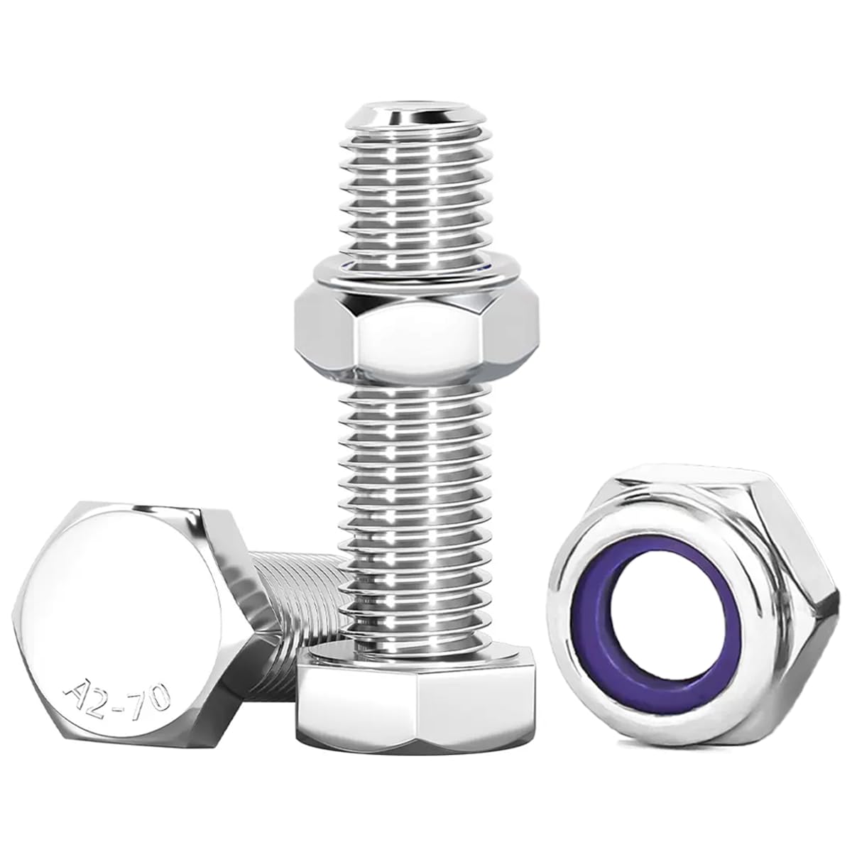 Drenky M10 x 25mm Bolt, 10 Pcs Lock Nuts and Bolts Assortment 304 Stainless Steel M10 Hex Bolts and Nuts Machine Screws and Nut for Machinery, Furniture, Car, Bike, Ship, 3D Printing — image 1