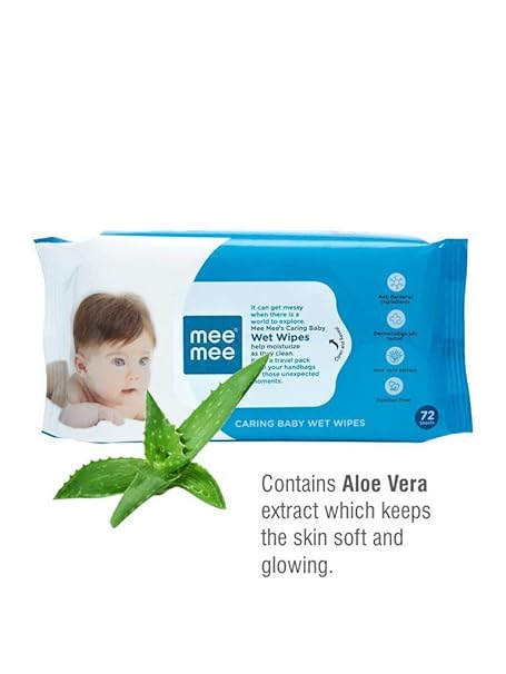 Mee Mee Caring Baby Wet Wipes, Aloe Vera (72 Pieces)