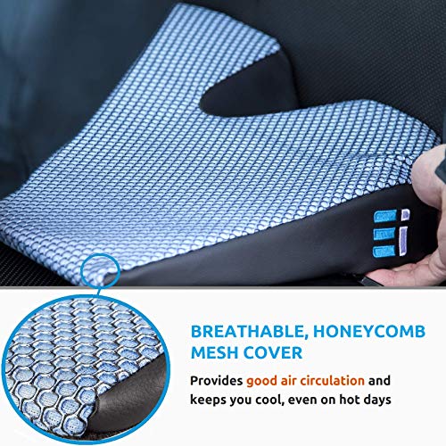 Memory Foam Car Seat Cushion: Breathable, Non Slip, Dual Layer Memory and Polyurethane Lumbar Support Pad; Orthopedic, Coccyx, Pelvic, and Sciatica Pain Relief Wedge for Cars Trucks and Office Chairs