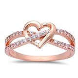ROSE GOLD PLATED INFINITY LOVE KNOT HEART Cubic Zirconia Sterling Silver Promise Ring 6