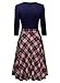Missmay Women's Vintage Retro Plaid Patchwork A-line Cocktail Party Dress, Navy Blue, Small