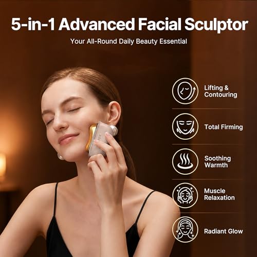 ZDEER GS5 Brass Electric Heated Gua Sha Facial Sculpting Tool with Vibration, Women's Facial Massager, LED Red Light Therapy for Neck & Face, Skin Firming Device, Premium Gift for Wife Mom, Pink