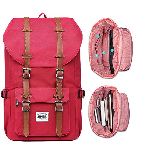 Kaukko Laptop Outdoor Backpack, Travel Hiking& Camping Rucksack Pack, Casual Large College School Daypack, Shoulder Book Bags Back Fits 15" Laptop & Tablets (Nred 2pcs) - Thumbnail 2