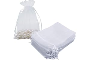 HRX Package White Organza Gift Bags 5x7 inch 100pcs, Mesh Jewelry Pouches Drawstring Bags Empty Sachet for Christmas Candy Pr