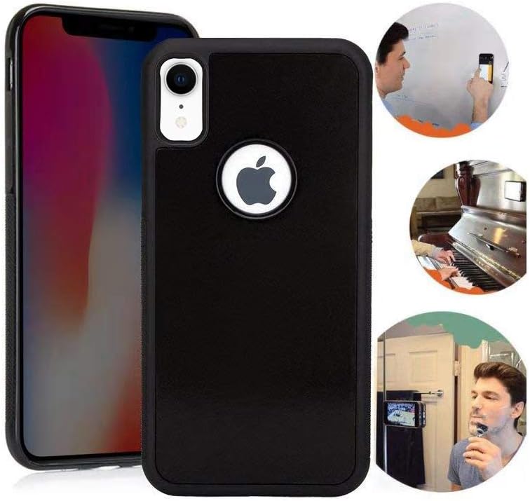 Wingcases for iPhone XR Anti Gravity Case, Black Strong Adhesive Stick on The Smooth Surface Mirror Glass with Dust Proof Film