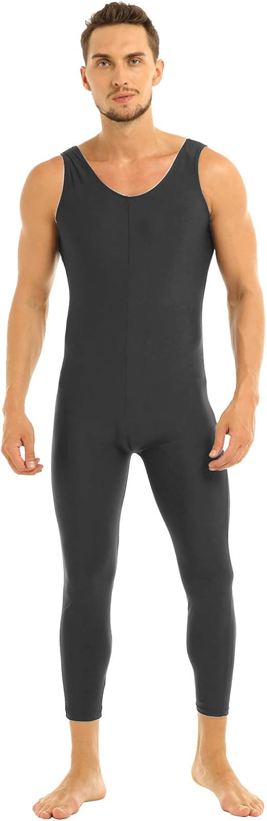 inlzdz Mens Lycra Spandex Sleeveless Workout Dance Gym Unitard Bodysuit Jumpsuit Dancewear