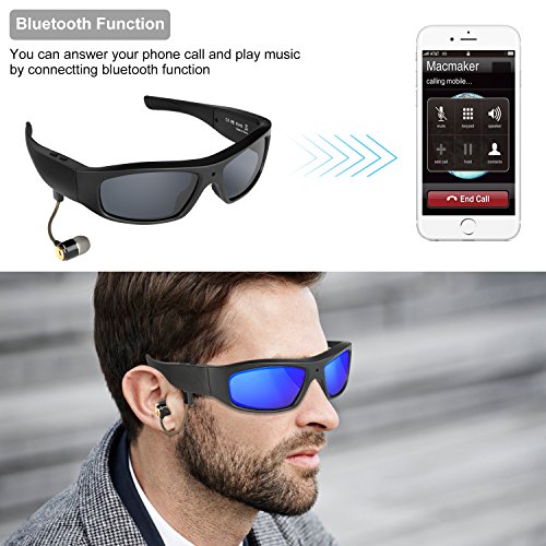 Forestfish 720P HD Camera Audio Sunglasses with Bluetooth Headset 16GB TF Card Video Recorder Sunglasses with Camera for iOS Android Phones Polarized Sunglasses Polarized Lens, Black +3 Color Lenses - Thumbnail 4