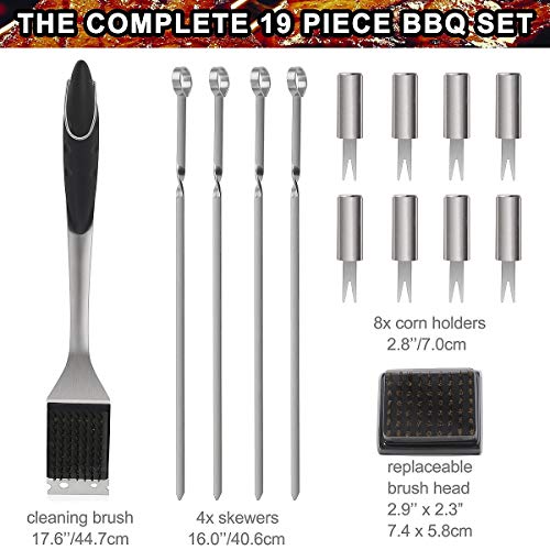 POLIGO 19PCS BBQ Grill Tools Set Extra Thick Stainless Steel Barbecue Grilling Accessories Set with Aluminum Case for Christmas Birthday Gifts - Outdoor Grill Utensil Kit Ideal Presents for Dad Men