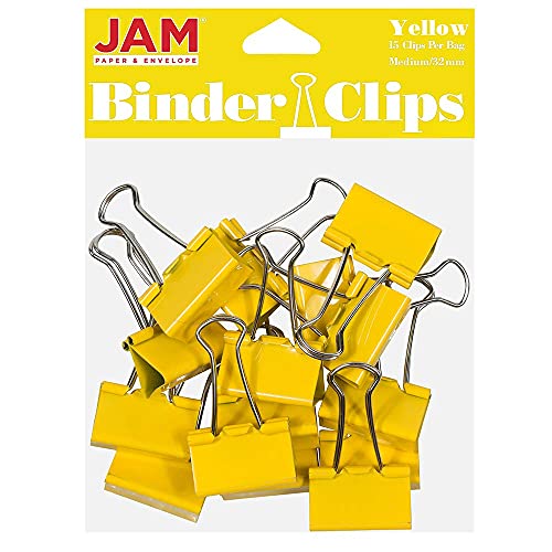 JAM PAPER Colourful Binder Clips - Medium - 32 mm - Yellow Binderclips - 15/Pack