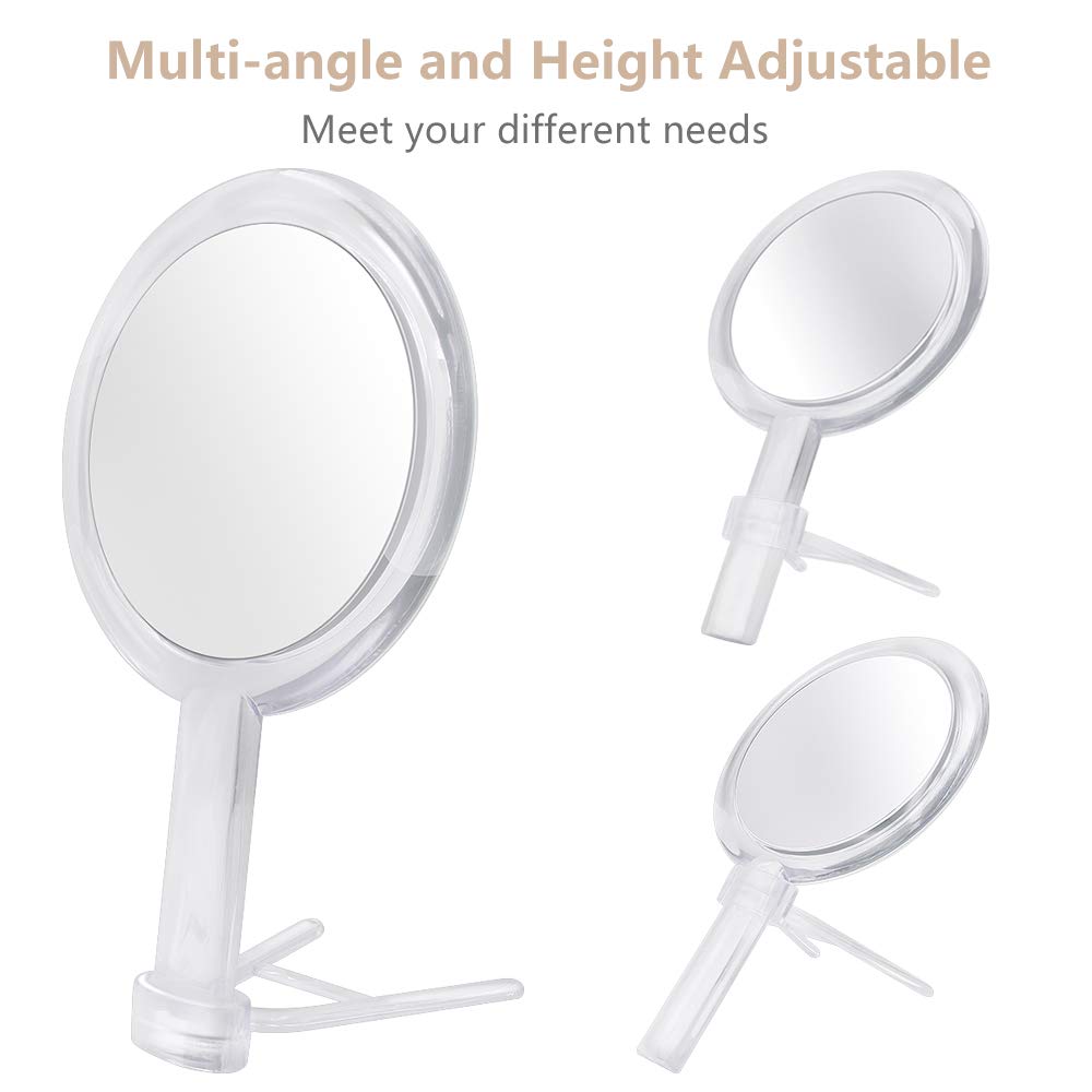 Gotofine 1X & 10X Magnifying Double Side Hand Makeup Mirror with Stand, Handheld Vanity Mirror, Clear: Furniture & Decor