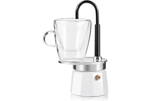 MVPLUE-Mini Express Swiss Single Tube Moka Pot Aluminum Ivory white，Moka Set includes One Double Wall 3oz Cup,Enjoy delicious coffee in no time