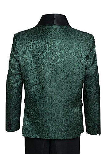 Boys Premium Paisley Patterned Shawl Lapel Tuxedos - Many Colors (2, Hunter Green with Black)
