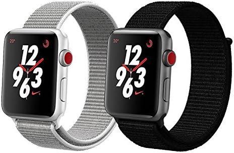 iMoway Apple Watch Band 38mm/42mm Sport Loop iWatch Band (Adjustable Velcro) for Apple Watch Series 1/2/3 Sport Edition(42mm seashell, pureblack)