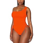Viottiset Women's One Shoulder Ruched One Piece Swimsuit Tummy Control High Cut Cheeky Bathing Suit