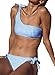 Shele Women's Sexy One Shoulder Bikini Set Two Piece Stripe Low Waist Swimsuit (Blue, S)