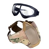 Unigear Half Face Lower Mask with Airsoft Goggle Foldable Mesh Adjustable Tactical Metal Steel Mask for Airsoft/Hunting/Paintball/Shooting (Black+CP)