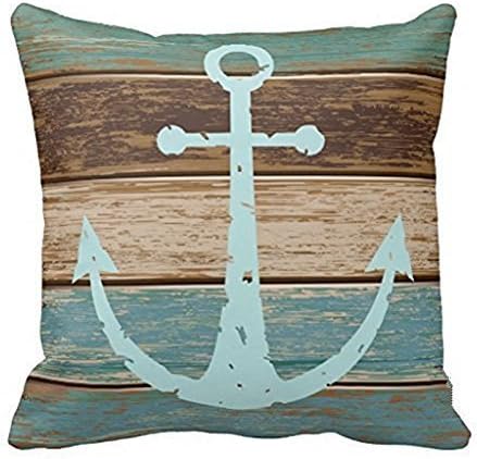 Throw Pillow Cases Cotton Polyester Cushion Cover Nautical Anchor Weathered Wood, 16" x 16"