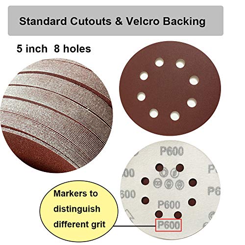 5-Inch Hook and Loop Sanding Discs [20 PCS] for Orbital Sander, Assorted Sandpaper 80 240 400 600 Grits