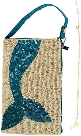 2 Pc Bundle: Mermaid Club Bag +Artisan Handmade Fine Brass Necklace (Blue)