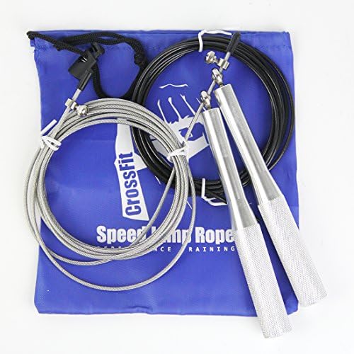 Professional Training Jump Rope Metal Bearing Aluminum Handles 10ft Wire Cable Utra-Fast Speed Skipping Rope with Carry Bag (Silver)