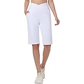 SPEXIAL Women's Bermuda Shorts Knee Length High Waisted Stretchy Long Athletic Shorts with Pockets Casual Summer