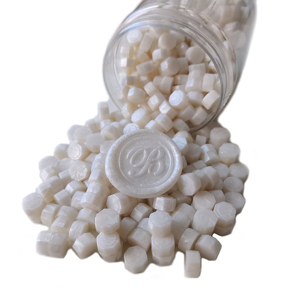 400 Pieces Sealing Wax Beads for Seal Stamp, PORXFLY Pink Waxs Seal Beads Great for Wedding Invitations, Wine Packages,Cards Envelopes, Gift Wrapping (Pearl White)