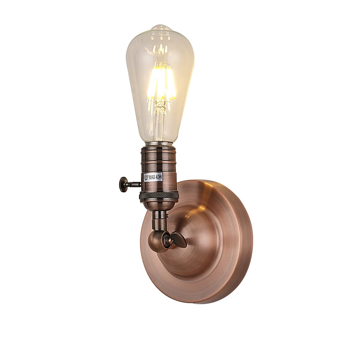 Loxton Lighting - Metal Plated Vintage Wall Sconce with on/Off Switch and Adjustable Head - Copper