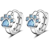Cubic Zirconia Dog Paw Small Hoop Earrings for Women Dainty Blue Crystal Huggie Earring Puppy Cat Paw Hoop Earrings Trendy Pet Lovers Gifts