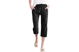 Tthxqing Elastic Waist Long Cotton/Linen Shorts for Women Wide Leg Crop Pants Cotton Capris Casual Summer Lounge Sweat Pants