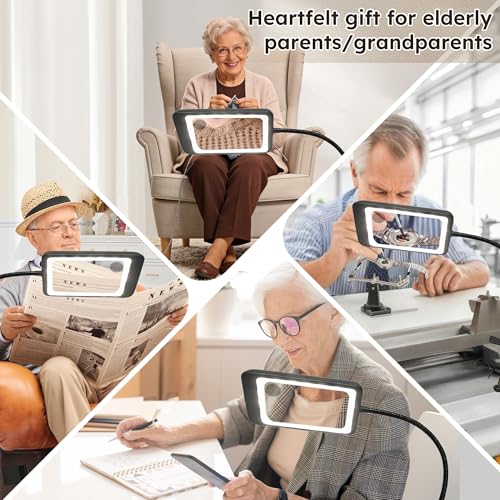 Overcomo 3-in-1 Floor Magnifying Glass with Light and Stand,60 LED Large 7 Inch Magnifier with 5 Colour Modes & 4 Brightness,Dual Lens Design,Adjustable Floor Stand & Clamp for Reading,Crafts, Sewing