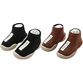 FABRST 2 Pairs Baby Sock Shoes Toddler Infant Non Slip Soft Rubber Sole Slippers First Walking Shoes for Baby Boys Girls