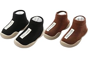 FABRST 2 Pairs Baby Sock Shoes Toddler Infant Non Slip Soft Rubber Sole Slippers First Walking Shoes for Baby Boys Girls