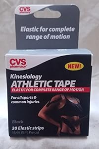 Image of CVS Kinesiology Athletic Tape ELASTIC FOR COMPLETE RANGE OF MOTION For all Sports & Common Injuries Black, 20 Elastic Strips (BLACK)