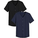 Latuza Men's Big and Tall Pajama Shirt Bamboo Viscose Button Up Pj Top 2 Pack