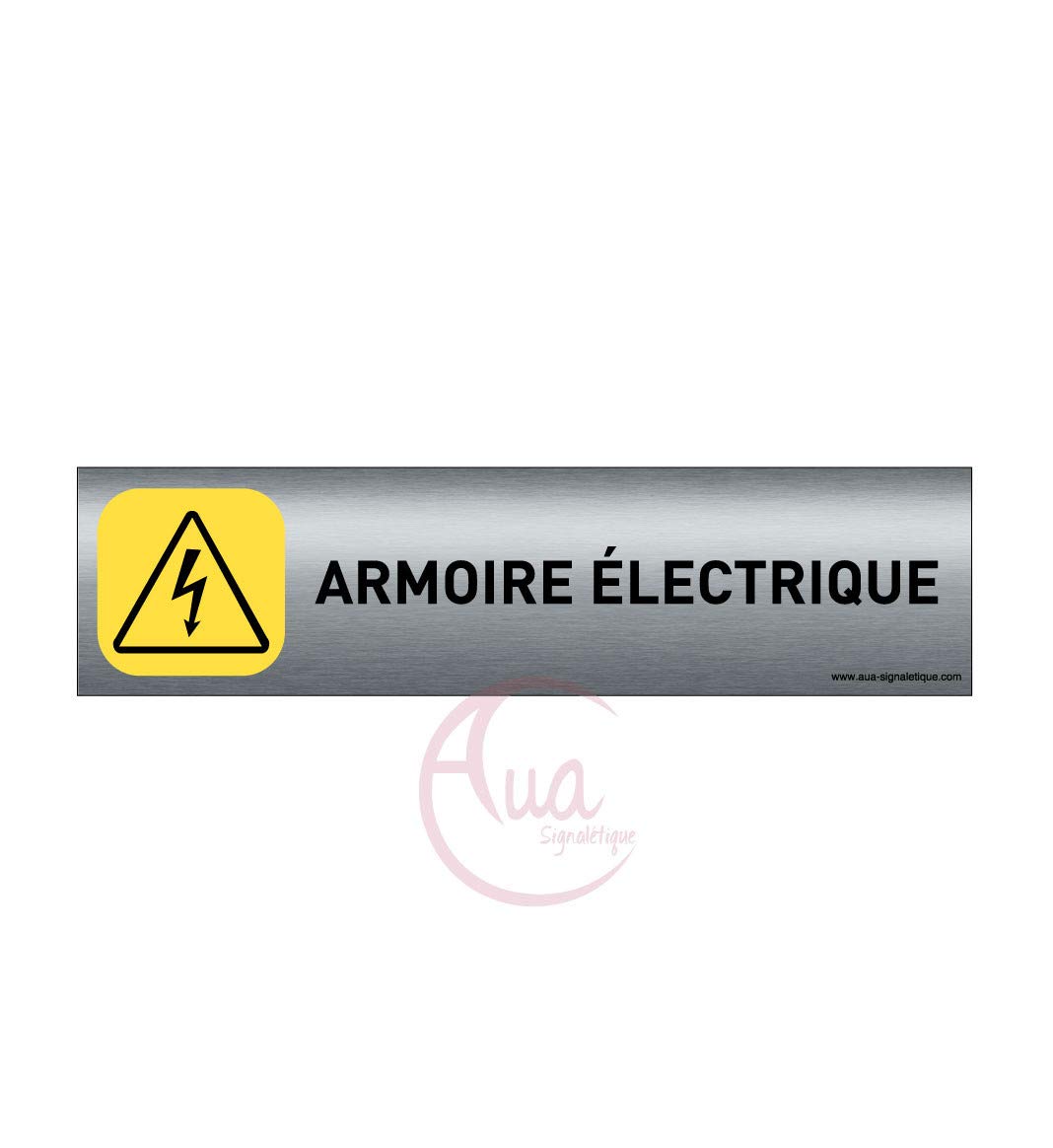 AUA SIGNALETIQUE - Plaque de porte Aluminium brossé imprimé AluSign - 200x50 mm - Double Face adhésif au dos (Armoire électrique)