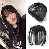 Reysaina Real Human Hair Flat Bangs Hand Tied Bangs Mini Fashion Clip-in Hair Extension #1B Natural Black
