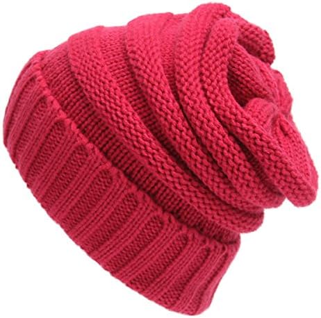 YEAHTOPE Unisex Trendy Beanie Warm Chunky Soft Cable Knit Slouchy Skull Hat (rose red)