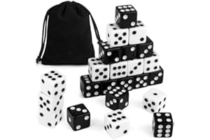 FEPITO 100 Pieces Dice Set 6 Sided Acrylic Dice 16mm 2 Colors Spot Dice Set for Bunco or Teaching Math Dice Games (Black+Whit